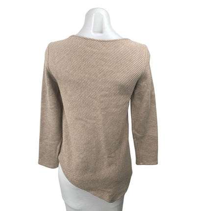 Goelia Brown Tan Rib Knit Asymmetric Hem Long Sleeve Pullover Sweater Top Size S
