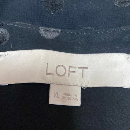 Ann Taylor LOFT Black Sheer Long Balloon Sleeve Polka Dots Blouse Top Size XL