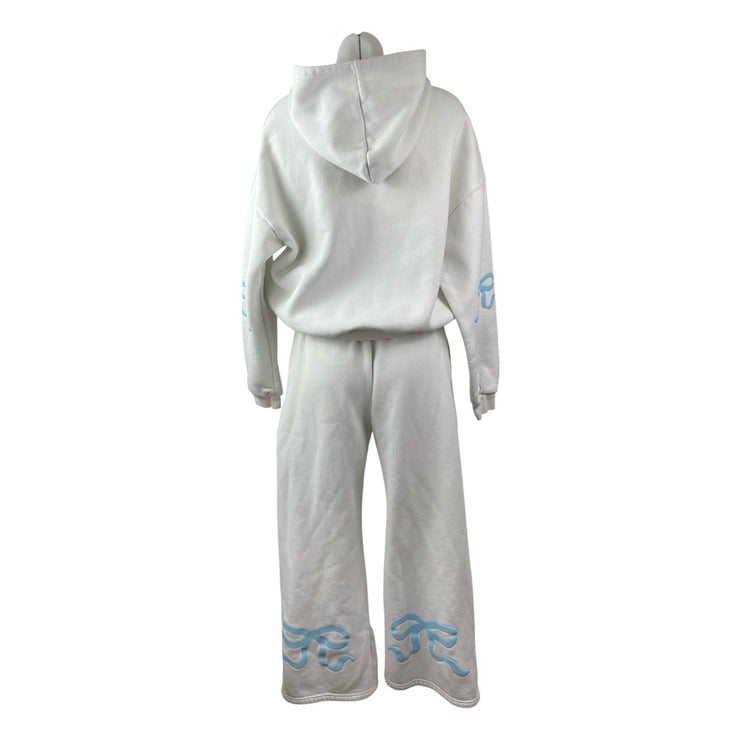 Edikted White Hoodie Sweatshirt Wide Leg Sweat Pants Athletic Activewear Set S/M
