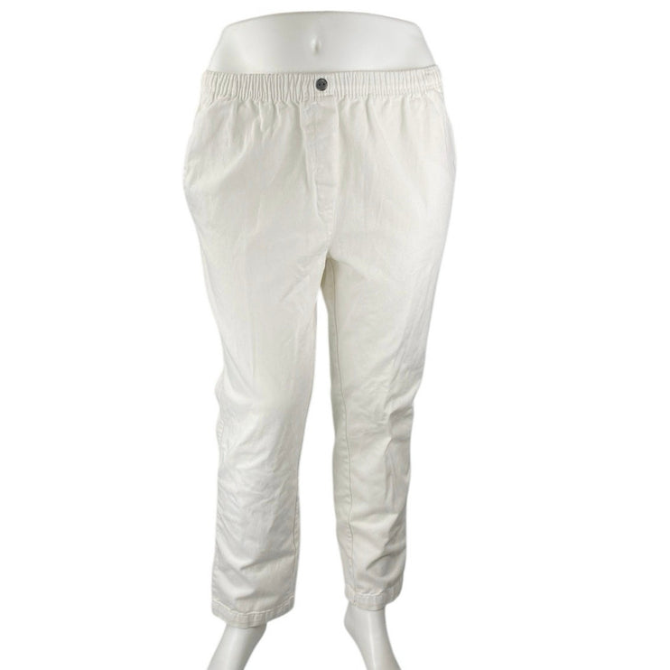 Woman Within White High Rise Elastic Waist Straight Trousers Casual Pants Sz 16