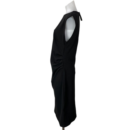 NEW H&M Women's Black Sleeveless Ruched Stretch Fitted Midi Sheath Dress Size L