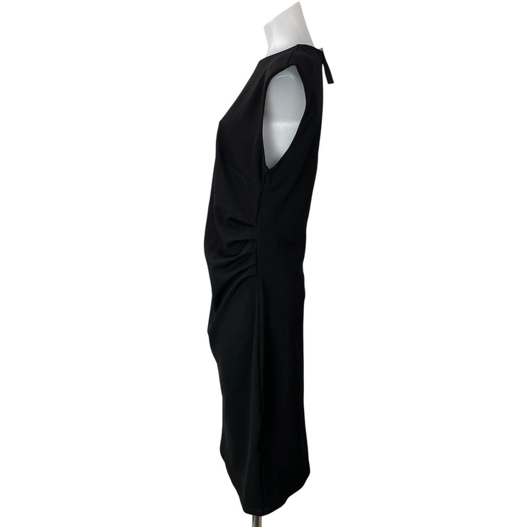 NEW H&M Women's Black Sleeveless Ruched Stretch Fitted Midi Sheath Dress Size L