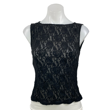 Reformation Women's Black Floral Lace Sheer Boat Neck Sleeveless Tank Crop Top S