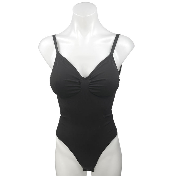 SKIMS Black Seamless Sculpt Sleeveless Spaghetti Strap Thong Bodysuit Top Size L