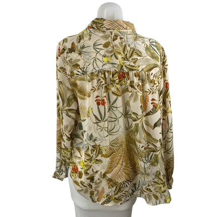 H&M Women's Multicolor Leaf Tropical Long Sleeve Button Down Blouse Shirt Top L