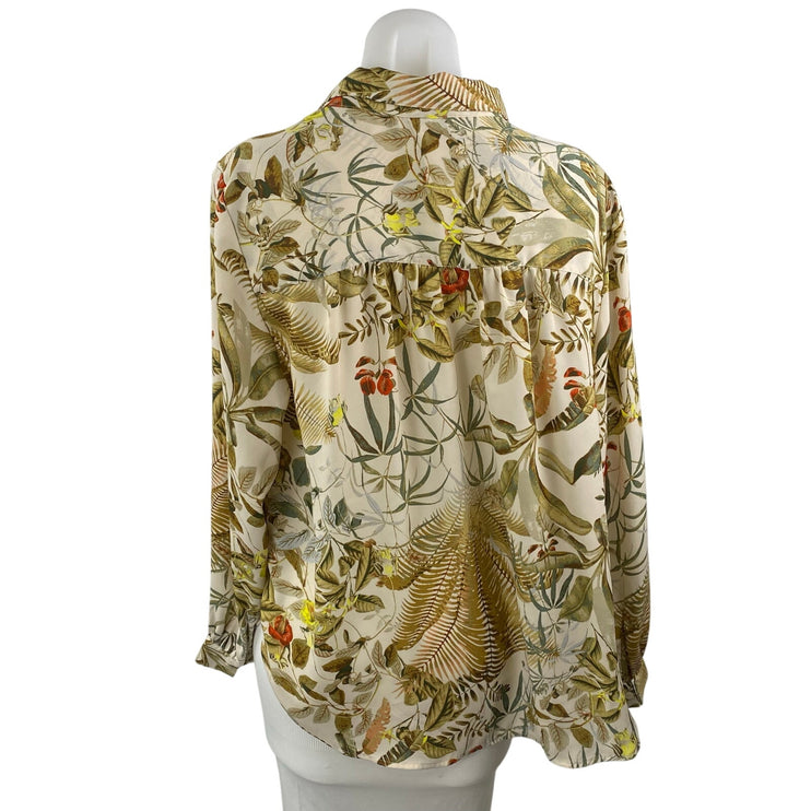 H&M Women's Multicolor Leaf Tropical Long Sleeve Button Down Blouse Shirt Top L