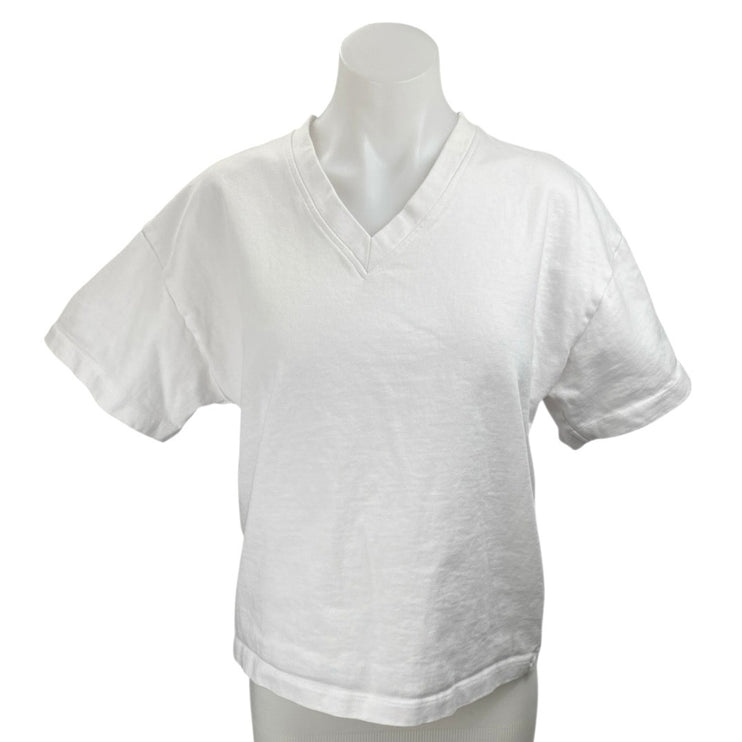 Zara Womens White Short Sleeve V Neck Basic Cotton Casual T Shirt Tee Top Size S