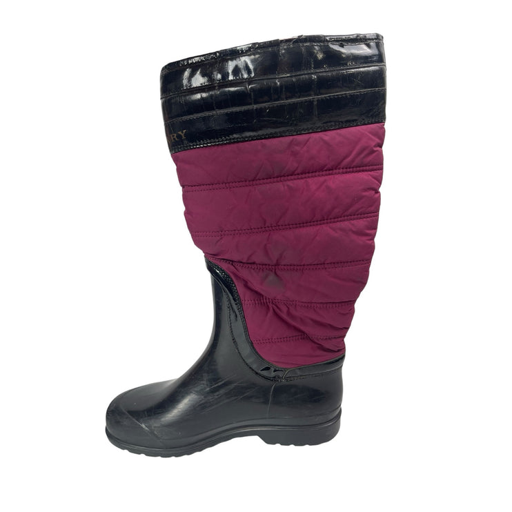Burberry Pink Black Quilted Slip On Round Toe Knee High Snow Rain Boots Size 7.5