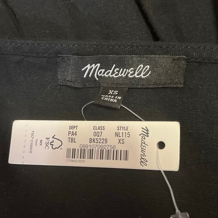NEW Madewell Sophia Black Linen Sleeveless V-Neck Mini Fit & Flare Tank Dress XS