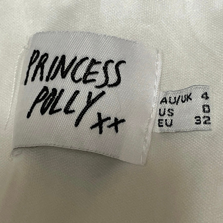 Princess Polly White Sleeveless Tie Strap Cami Smocked Mini Bodycon Dress Size 0