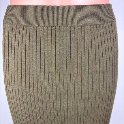 Forever 21 Olive Green Cotton Sweater Rib High Waist Midi Pencil Skirt Size S