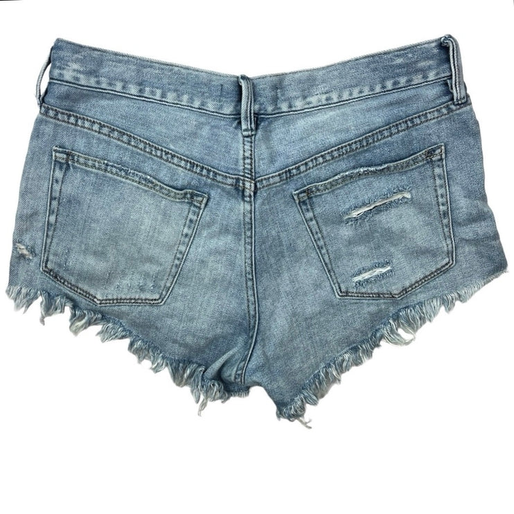 Free People We The Free Blue Medium Wash Distressed High Rise Jean Short Size 27