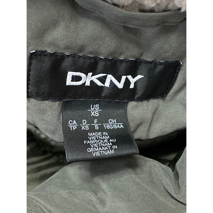 DKNY Women's Green Fleece Collar Full Zip Utility Military Parka Coat Jacket XS