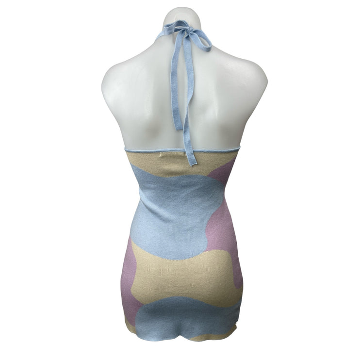 Peppermayo Multicolor Pastel Halter Sleeveless V Neck Mini Bodycon Dress Sz S/M