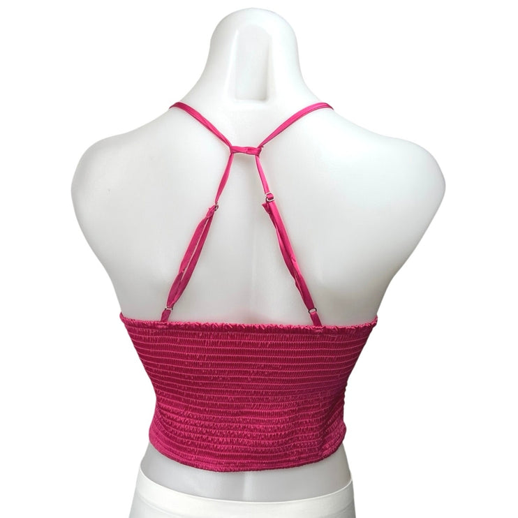 Free People Right On Time Pink Sleeveless Smocked Cami Camisole Crop Tank Top M