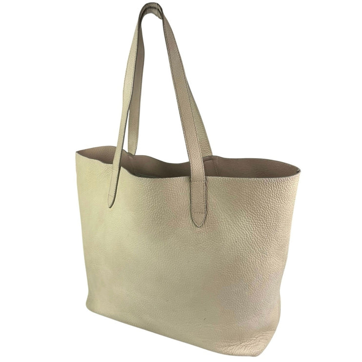 Women's Beige Pebbled Leather Double Handle Tote Handbag Shoppers Shoulder Bag