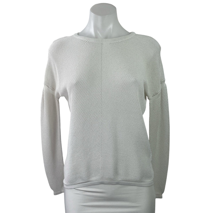 Vince Women's White Open Knit Dolman Long Sleeve Pullover Sweater Top Size XS