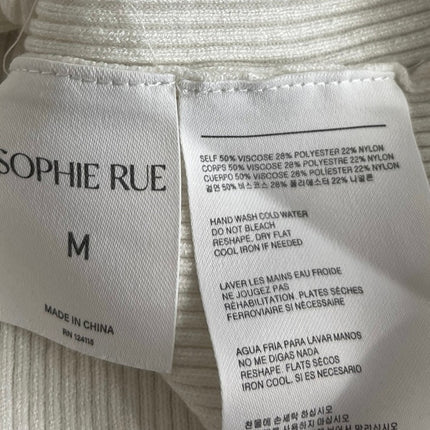 Sophie Rue White Pink Rib Knit Button Collar Short Sleeve Crop Polo Blouse Top M