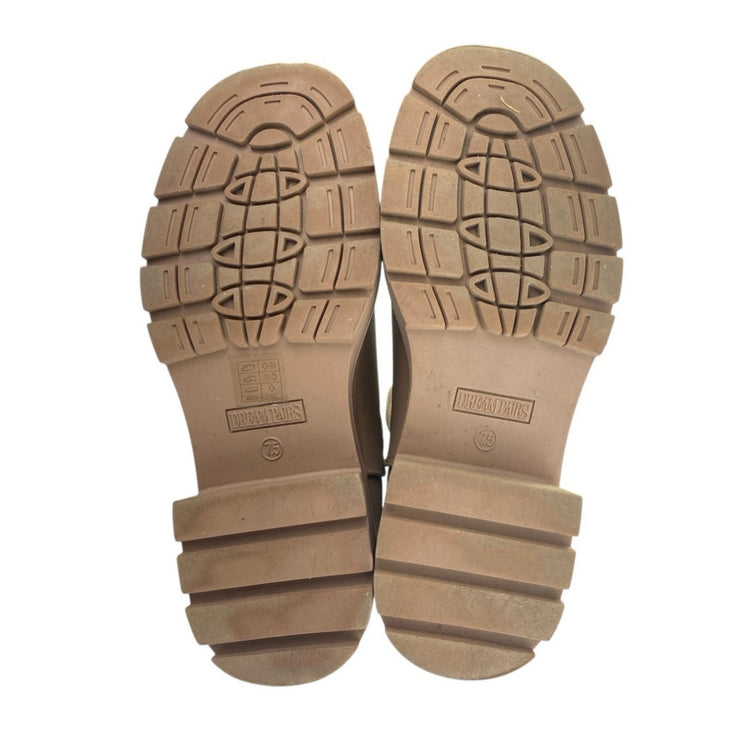 Dream Pairs Beige Leather Round Toe Chunky Platform Chelsea Ankle Boots Size 7.5