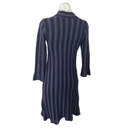 Ann Taylor Purple Black Long Bell Sleeve Mock Neck Mini Sweater Dress Size XXS