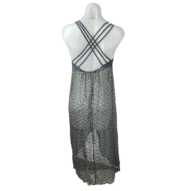 BCBGeneration Gray Geometric Semi Sheer Strappy Sleeveless High Low Dress Sz XS