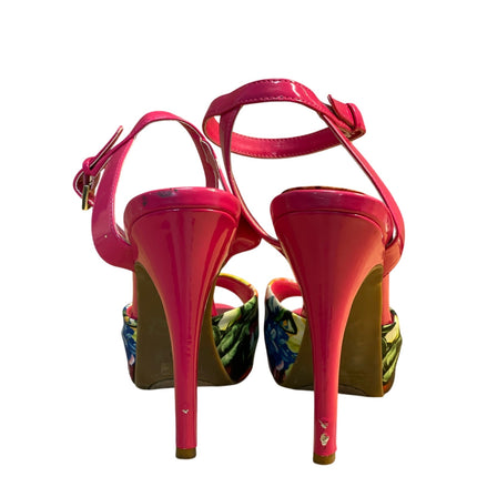 Guess Women's Tropical Pink Floral Ankle Strap Stiletto Platform Heels Size 9M