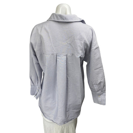 Zara Women's Blue White Striped Long Sleeve Button Down Shirt Blouse Top Size XS