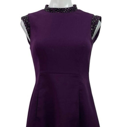 Vince Camuto Purple Sleeveless Beaded Mock Neck A Line Fit & Flare Mini Dress 2