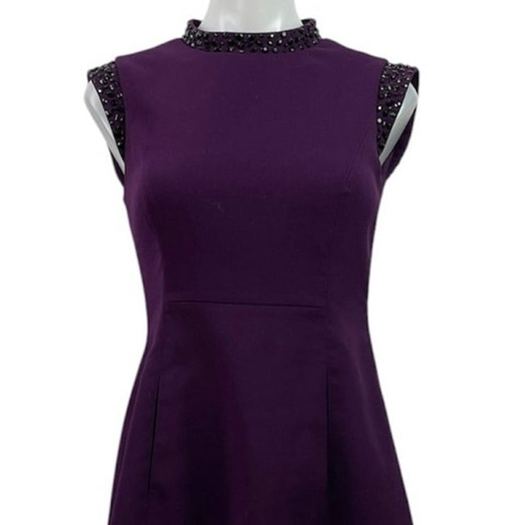 Vince Camuto Purple Sleeveless Beaded Mock Neck A Line Fit & Flare Mini Dress 2