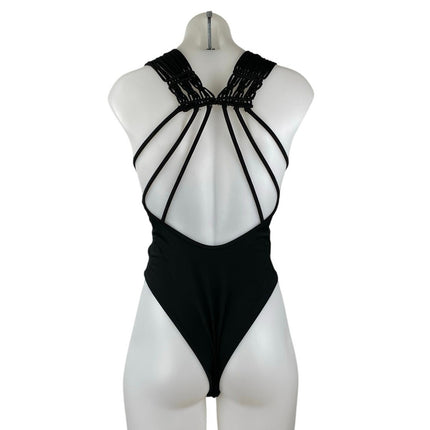 Ramy Brook Chiara Black Sleeveless Crochet V-neck Strappy One Piece Swimsuit XS