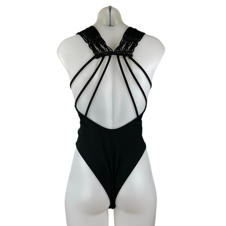 Ramy Brook Chiara Black Sleeveless Crochet V-neck Strappy One Piece Swimsuit XS