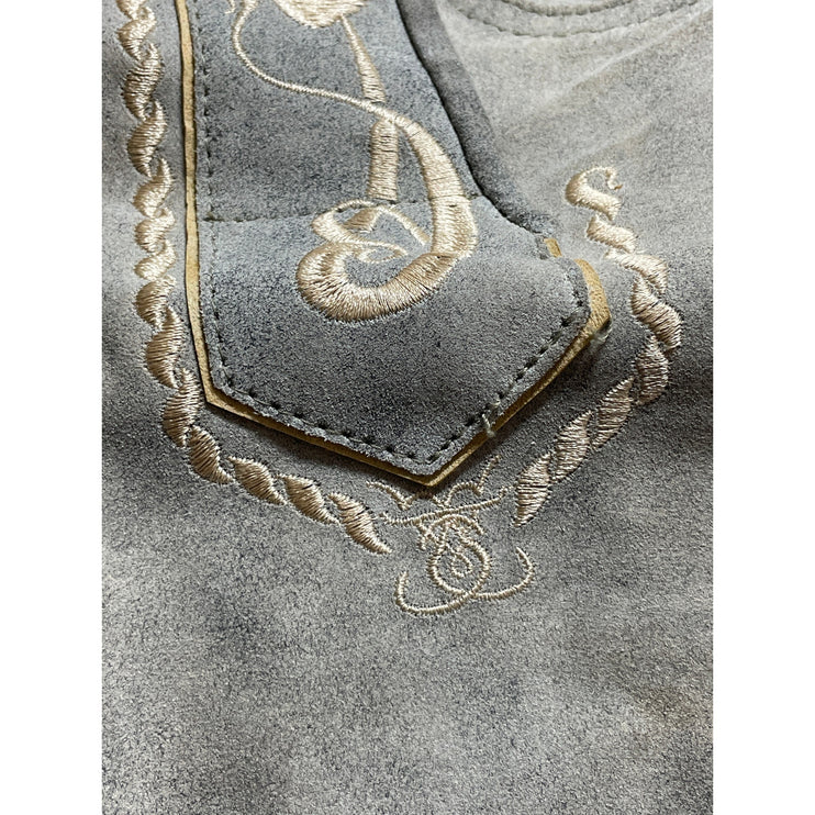 Schöneberger Trachten Couture Bergkristall Gray Leather Embroidered Shorts Sz 31