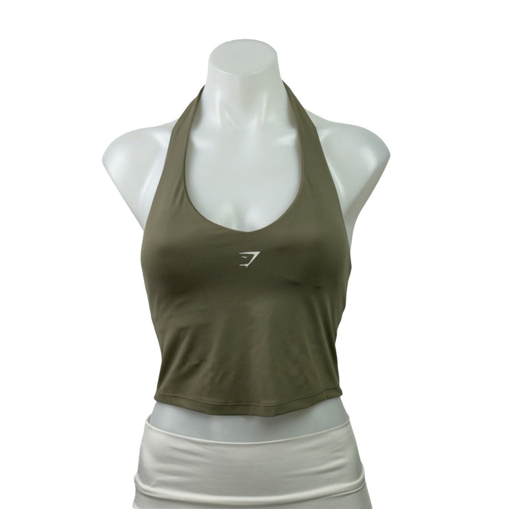 Gymshark Green Halterneck Cami Open Back Workout Yoga Sports Bra Crop Tank Top S