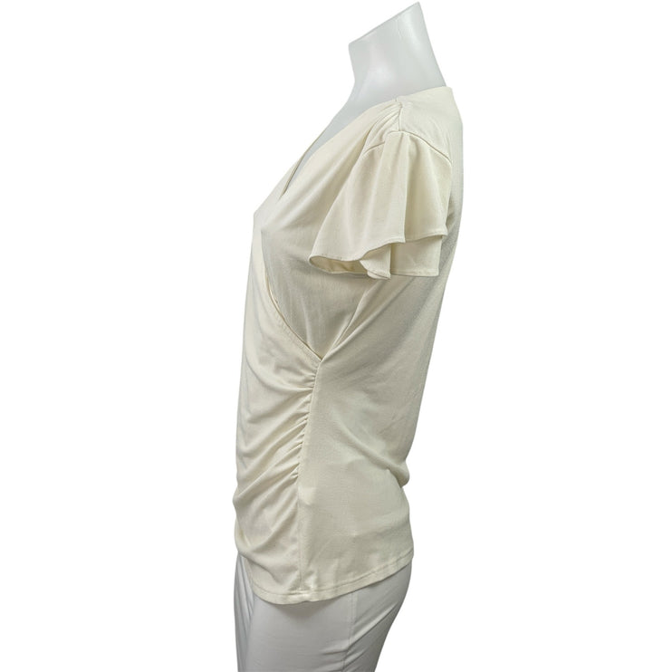 Banana Republic Women's Cream Short Sleeve Stretch V-neck Wrap Blouse Top Size S