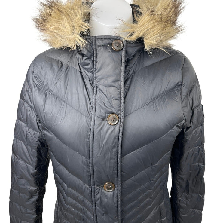 Abercrombie & Fitch Women's Black Fur Hooded Button Parka Puffer Coat Jacket S