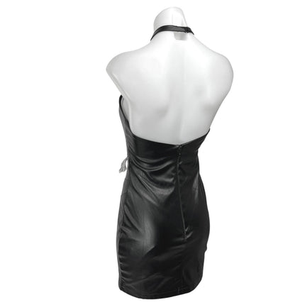 Klesis Black Vegan Leather Sleeveless Cami Camisole Mini Bodycon Tank Dress Sz S