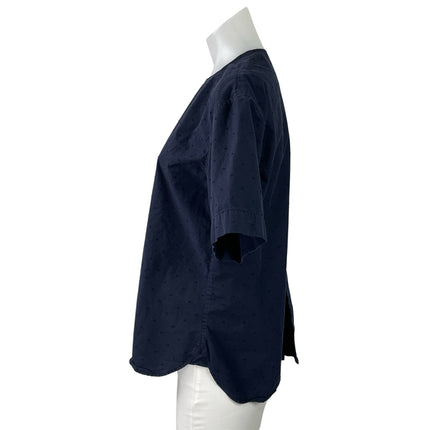 Uniqlo Women's Navy Blue Swiss Dot Short Sleeve Crew Neck Blouse Top Size S