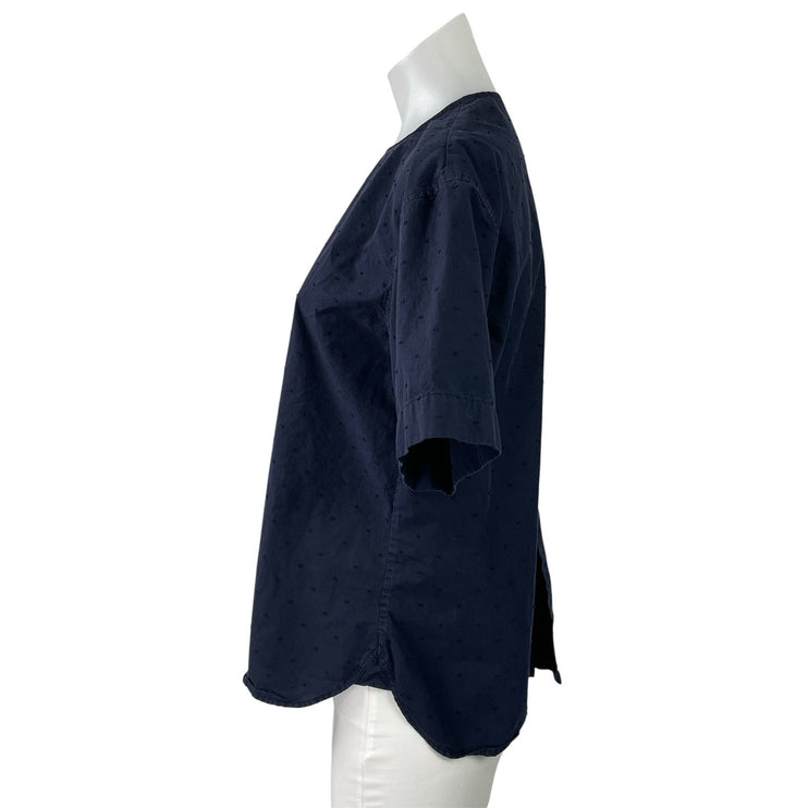 Uniqlo Women's Navy Blue Swiss Dot Short Sleeve Crew Neck Blouse Top Size S