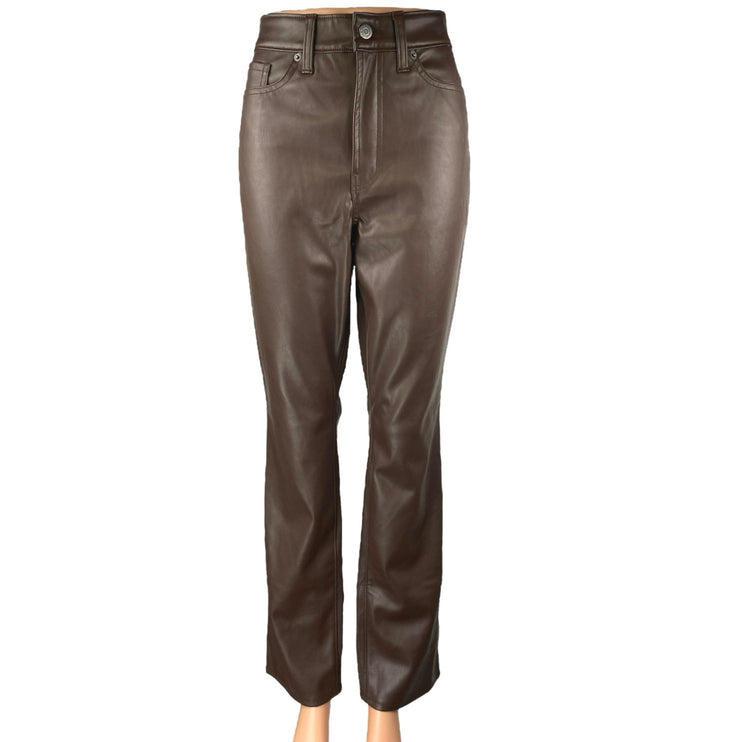 Old Navy High Rise Bootcut Faux Leather Women Brown Vegan Flare Trousers Pant 4T