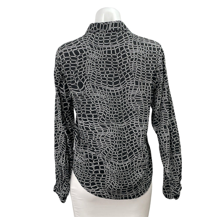 Straight to Hell Women's Black Croc Brick Long Sleeve Button Down Shirt Top M