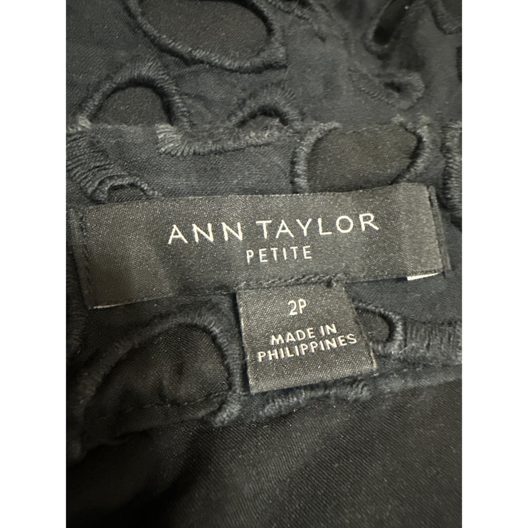 Ann Taylor Black Floral Eyelet Embroidered High Waist A Line Mini Skirt Size 2P