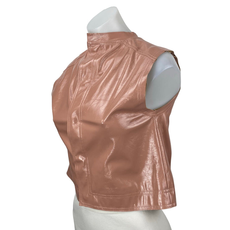 Louise James Women's Pink Faux Vegan Leather Sleeveless Snap Tank Vest Top Sz S
