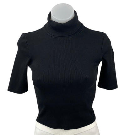 Zara Women's Black Ribbed Knit Turtleneck Half Sleeve Cropped Sweater Top Size S
