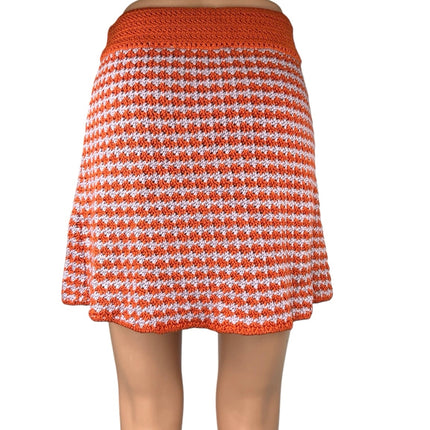 Zara Women's Orange Crochet Knitted Pattern Mini Straight Pencil Skirt Size M