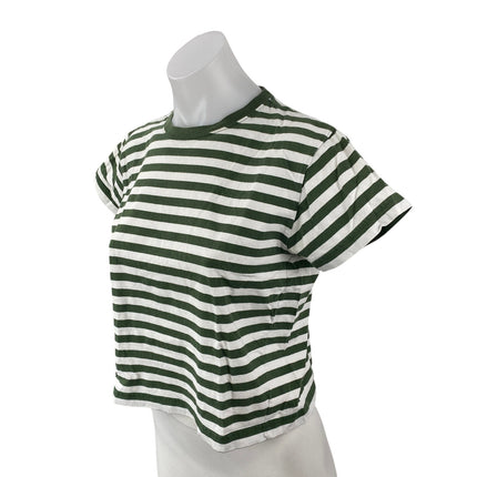 J.Crew Women's Green White Striped Short Sleeve Crew Neck T Shirt Tee Top Size S