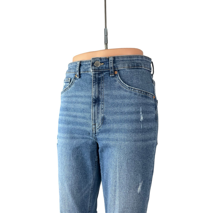 H&M Women's Blue Distressed High Waisted Medium Wash Skinny Denim Jeans Size 8