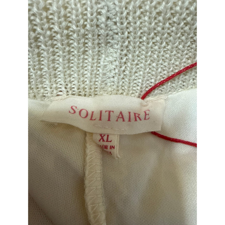 Solitaire Beige Tan Stripe Crochet Open Knit High Rise Wide Leg Trousers Pant XL