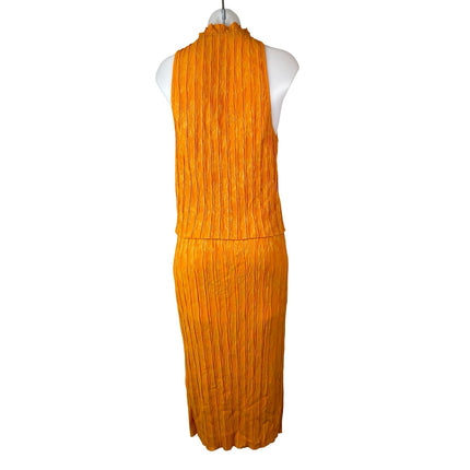 NEW Zara Women's Orange Ribbed Sleeveless Tank Top Midi Straight Skirt Set Sz M