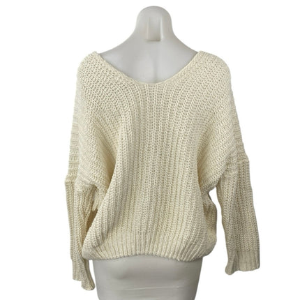 Superdown  Women's Cream White Chunky Knit Batwing Long Sleeve Sweater Top Sz S