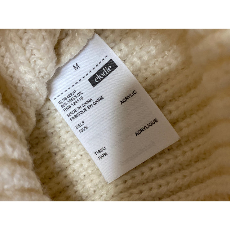 Elodie Women's Cream Ribbed Knit Long Sleeve Crewneck Cropped Sweater Top Size M
